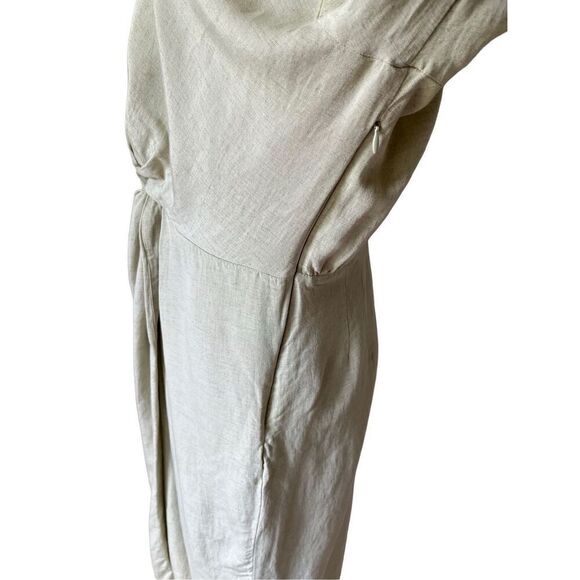 NEW Anthropologie Green V-Neck Knot Front Midi Dress size 14 linen blend - Picture 13 of 16